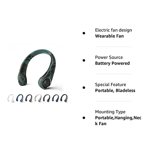 PenKou Personal Bladeless Fan - Green Camouflage, 3-16 Running Hours, 4000mAh Battery, 72 Wind Outlets, 60pcs Twin-Turbine Fan Blades, 3 Speeds, 360 Omnidirectional Cooling