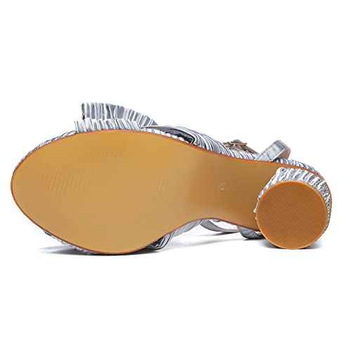 Athlefit Women's Open Toe Chunky Heels Pleated Bow Ankle Strap Heeled Sandals Wedding Bridal Shoes