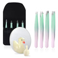 Tweezers and 10X Magnifying Mirror Kit with Travel Leather Case, Eyebrow Tweezer Set for Women & Men, Great Precision for Facial Hair, Splinter and Ingrown Hair Removal - Starry Green