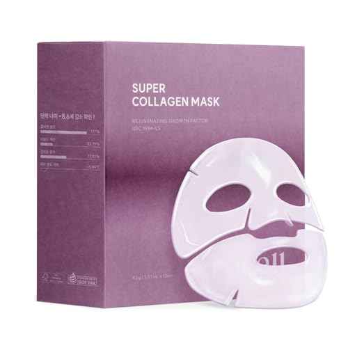 AROCELL Super Collagen Mask 12 Facial Sheet 5,000,000ppb Overnight Dual Matrix Hydrogel Masks with Low Molecular Weight Collagen for Elasticity Hydrating Anti-Aging Cooling Korean Skincare, 43g x 12ea