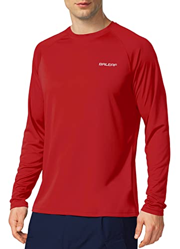 BALEAF Men's Sun Protection Shirts UV SPF T-Shirts UPF 50+ Long Sleeve Rash Guard Fishing Running Quick Dry Tomato Size S