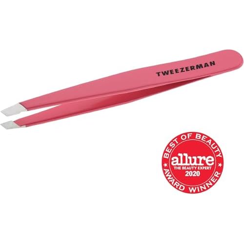 Tweezerman Stainless Steel Slant Tweezer - Eyebrow Tweezers for Women and Men (Geranium)