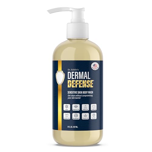 Dr. Eddie's Dermal Defense Sensitive Skin Body Wash - Unscented Body Soap, Hydrating Eczema Bodywash & Shampoo for Women & Men, Gentle Dry Itchy Skin Relief for Adults, Natural Ingredients - 8 fl oz
