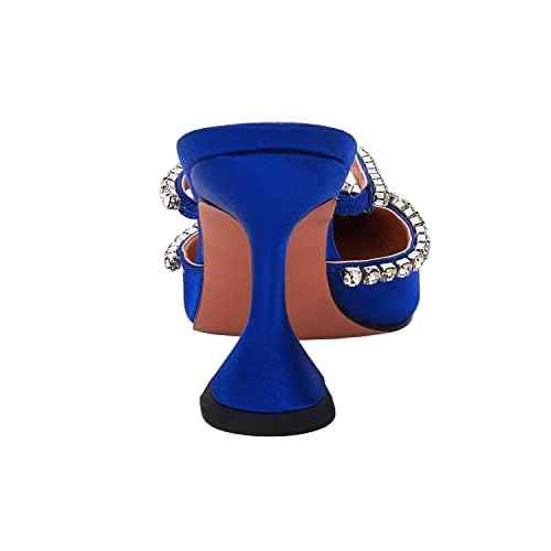 VETASTE Women's Pointed Toe Strappy Heels Crystal Satin Heeled Mules Wedding Party Shoes