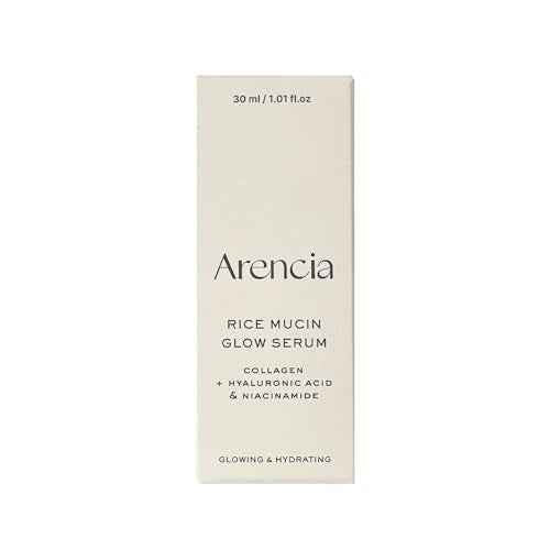 Arencia Rice Mucin Glow Serum, Collagen + Hyaluronic Acid & Niacinamide, 1.01 fl oz