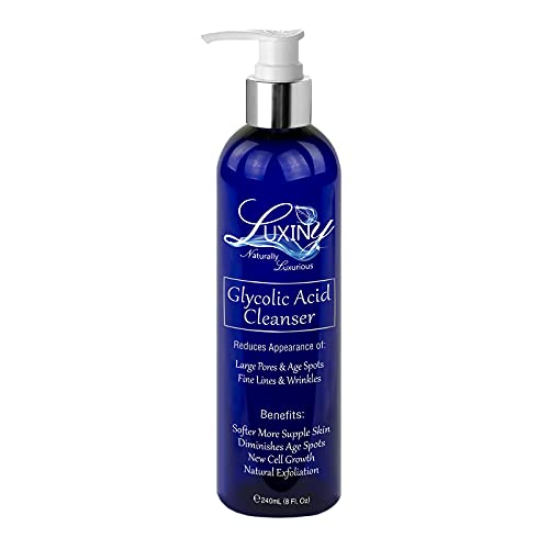 Luxiny 10% Glycolic Acid Face Wash & Exfoliating Cleanser, 8 oz ? Vegan, Natural AHA Facial & Acne Body Wash for Women and Men ? Pore Minimizer