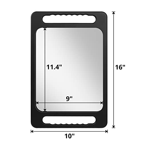 Drop-Proof Hand Mirror with Double Handle, Large Rectangular Hand held Mirror -(16"x10") Largehand Mirrors with Handle for Salons and Beauty Salons, Light Hair(Black)