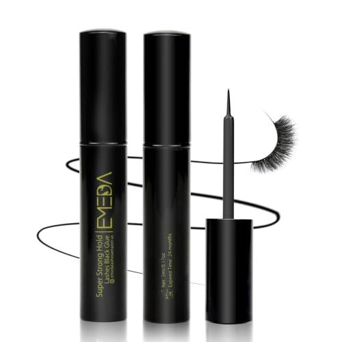 EMEDA Black Latex-Free Eyelash Adhesive - Strong Hold Waterproof 24H, 0.17 fl oz, Variation: EMD-US-Glue Black-DM