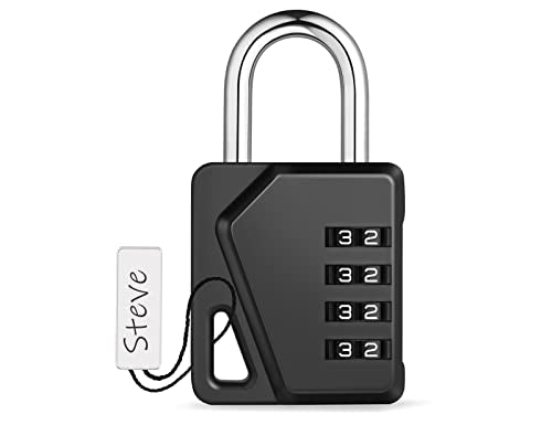 ZHEGE Locker Lock, 4 Digit Combination Lock for Locker, Combo Lock with DIY Name Tags for School, Work Lockers, Easy to Read White Number Padlock (Black)