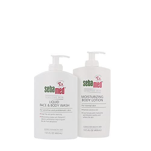 SEBAMED Dermatologist Recommended Face & Body Wash & Moisturizing Lotion Bundle (400ml x 2), Paraben Free, Soap Free