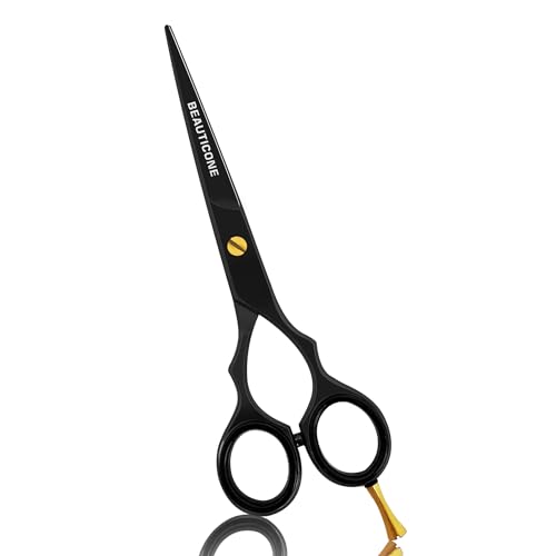 BEAUTICONE Hair Cutting Scissors | Stainless Steel Barber Scissors | Hairdressing Scissors for Salon | Smooth & Sharp Edge Blades - Hair Scissors for Men & Women (Black)