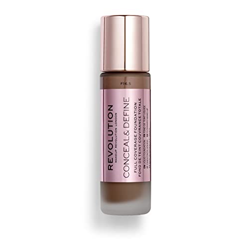 Makeup Revolution Conceal and Define Foundation, Full Coverage & Matte Finish, F17.5 for Dark Skin Tones, Vegan & Cruelty-Free, 0.7 Fl Oz