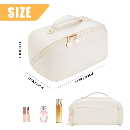 Women's Cosmetic Organizer, Travel Cosmetic Bag, Waterproof PU Leather Toiletry Bag with Handle and Transparent Compartment