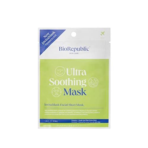 BioRepublic Ultra Soothing InvisaMask for Face, with Squalane, Tripeptide, Allantoin | Hydrates, Brightens, & Reduces Swelling and Redness | InvisaMask with Age-Fighting Antioxidants | Pack of 6