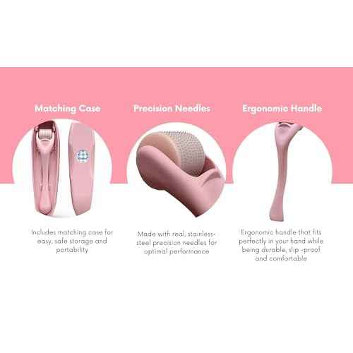 540 Stainless Steel Micropoint Derma Roller ? Microneedling Roller for Face, Scalp & Beard ? Skin Care Tool for Collagen Boost, Wrinkles & Hair Growth ? Storage Case Included (Matte Baby Pink)