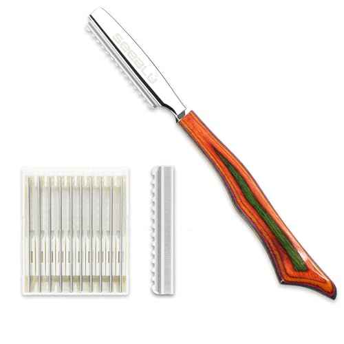 Hair Razors for Cutting, Wood Handle Hair Styling Razors, 10PCS Replaceable Stainless Steel Razor Blades, Professional Thinning Texturizing Razor for Women.