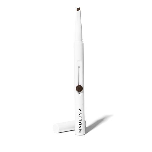 MADLUVV Exacto Brow Pencil for Flawless, Long Lasting, Realistic Brows with Dual-Ended Design Featuring Retractable Blade Tip for Precise Hair Like Detail and Blending Brush - Dark Brown