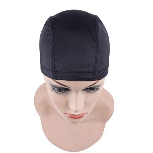 YANTAISIYU 2 pcs/lot Black Dome Caps Wig Caps for Wig Making Stretchable Hairnets Wig Cap with Wide Elastic Band (Dome Cap M)