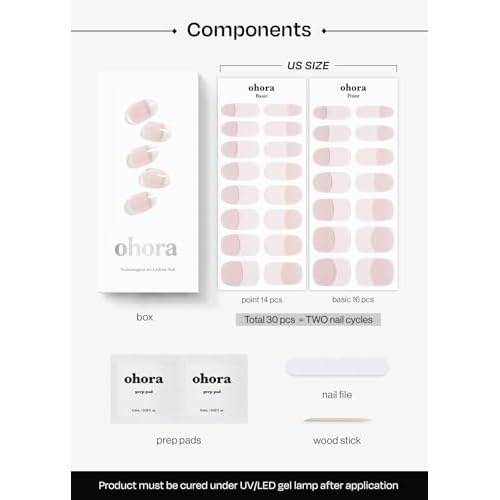 ohora Semi Cured Gel Nail Set of 2 (N Essential French & N Classic Burgundy) - Professional Salon-Quality Nail Care - Easy to Use, Comfortable Curing, and Easy to Remove