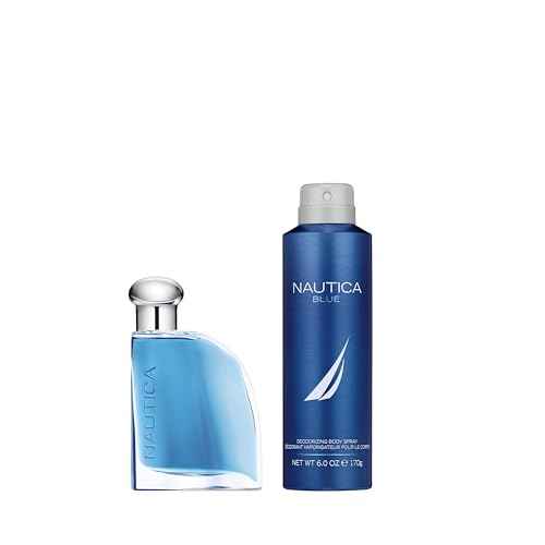 Nautica Blue Giftset 1.6 fl oz EDT + 6 oz Deodorizing Body Spray, Notes of Basil, Jasmine, and Cedarwood, Men's Fragrance, Long Lasting, Everyday Fragrance