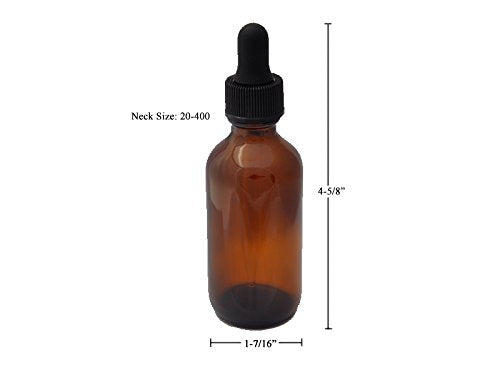 Amber Glass Dropper Bottles 2oz - Pack of 2 w/ Glass Droppers