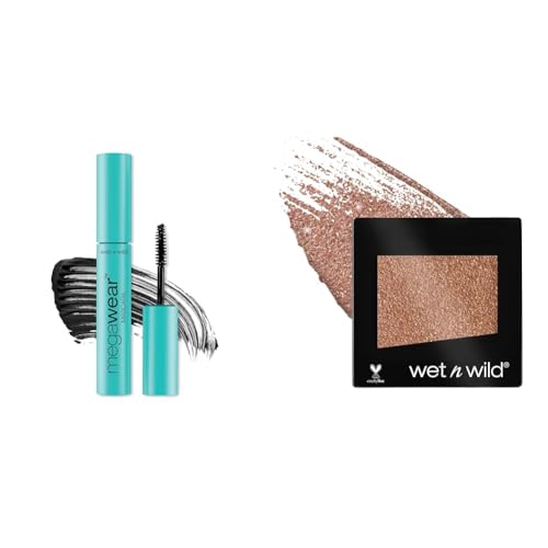 wet n wild Enhance and Define Megawear Mascara, Gentle Gel Volumizing Formula, Black + wet n wild Color Icon Glitter Eyeshadow Shimmer Nudecomer
