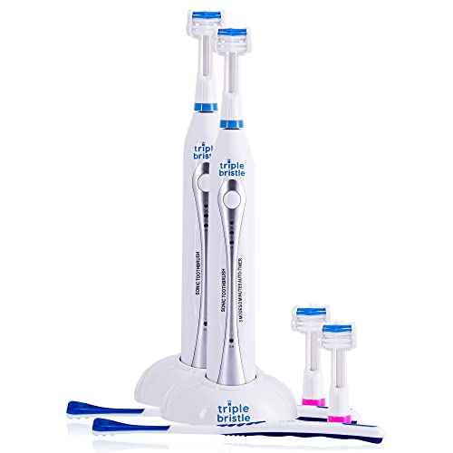 Triple Bristle Original Sonic Toothbrush | Rechargeable 31,000 VPM Tooth Brush | Patented 3 Head Design | Angled Bristles Clean Each Tooth | Dentist Created & Approved | Triple Bristle Original 2 Pack