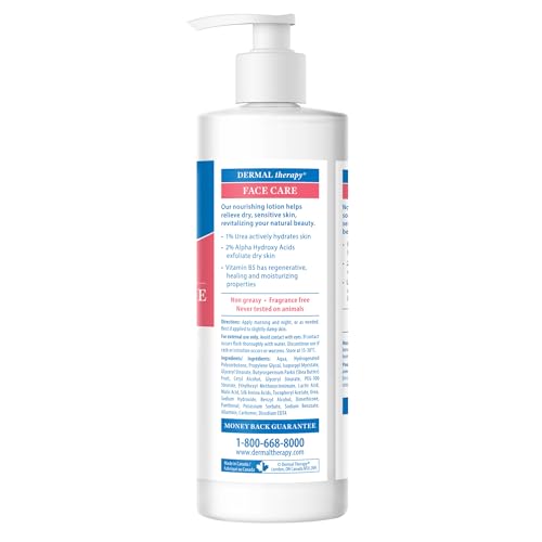 Dermal Therapy Face Moisturizer Lotion - 1% Urea & 2% AHAs - Intensely Hydrates & Soothes Dry, Sensitive, Aging Skin, Eczema, Rosacea - Fragrance-Free - 7 fl oz / 200 ml