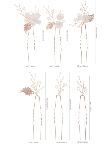 Pearl Bridal Hair Pins Set of 6 - White Flower Design