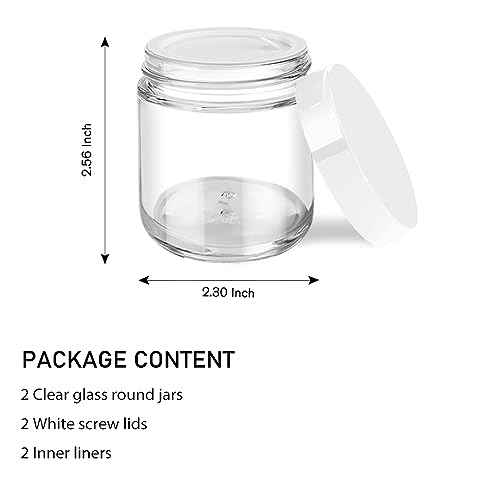 2 Pack Small Glass Jar with Lid, Tecohouse 4 oz Glass Jars with Stickers, Glass Lotion Jars with Lids & Inner Liners, Toiletries Container for Slime, Makeup, Cream, Lotion, Cosmetic