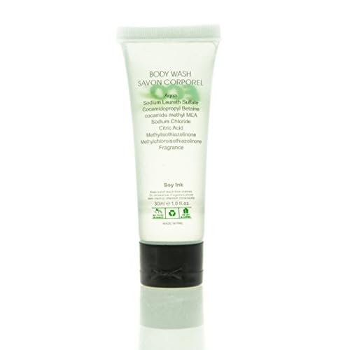 ECO Amenities Travel Size 1oz Body Wash (BULK 200 Pack) - 30ml Bulk Hotel Body Wash Supplies for Guests - Green Tea Scent Eco body wash for woman, Body wash for men, Biodegradable Container