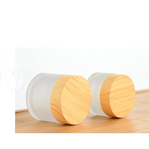 4 Packs 3.3 Oz Empty Glass Jars 100ml Round Frosted Glass Cosmetic Cream Jar Bottles with Wood Grain Lid Refillable Container Lotion Cream Box Jar Pot DIY Makeup Lip Balm Eyeshadow