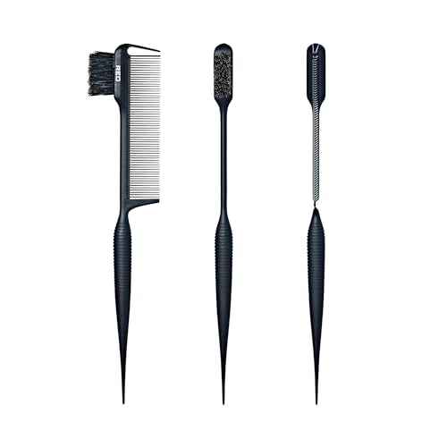 RED by Kiss Carbon Fiber Edge Brush + Parting Comb, 3 in 1 Styling Tool, High Heat Resistance, 100% Boar Bristles Hairbrush & Sectioning Tail, Comfort Grip for All Hair Types (Rat Tail)