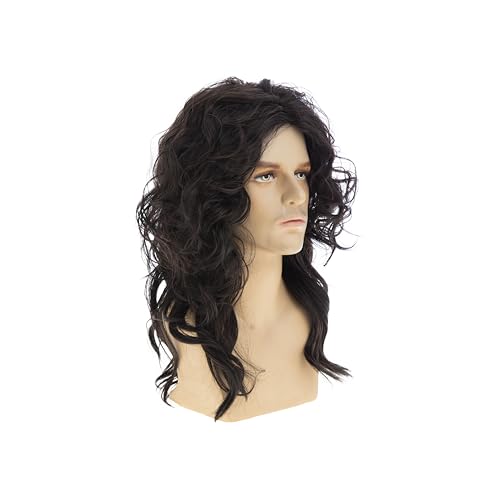 Long Curly Dark Brown Wig for Men - Heat Resistant Synthetic