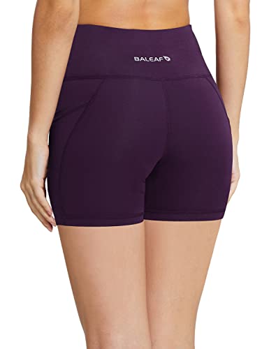 BALEAF Biker Shorts Women Yoga Gym Workout Spandex Running Volleyball Tummy Control Compression Shorts with Pockets 5" Purple XS