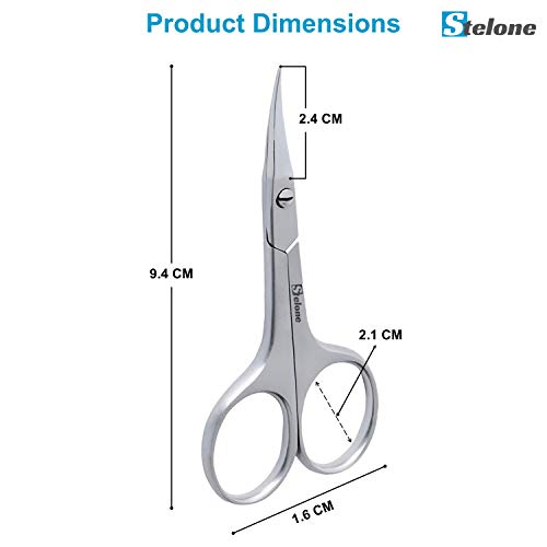 Stelone Stainless Steel Curved Cuticle & Eyebrow Precision Scissors