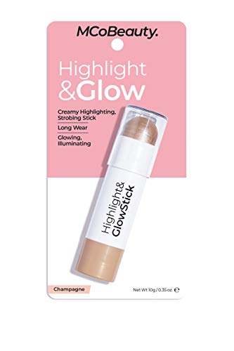 MCoBeauty Highlight and Glow Stick - Luminous Cream Balm Highlighter Stick - Illuminating Cheek Contour With Dewy Finish - Formulated With Ultra Fine, Light Reflecting Particles - Champagne - 0.35 Oz