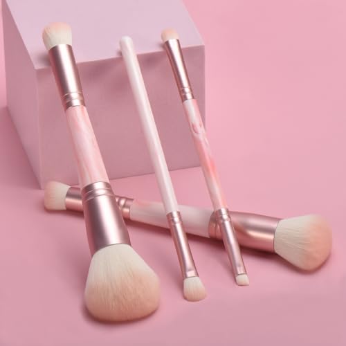 4PCS Pink Dual-Ended Makeup Brushes Set, Professional Foundation Blush Eyeshadow Brush Kit