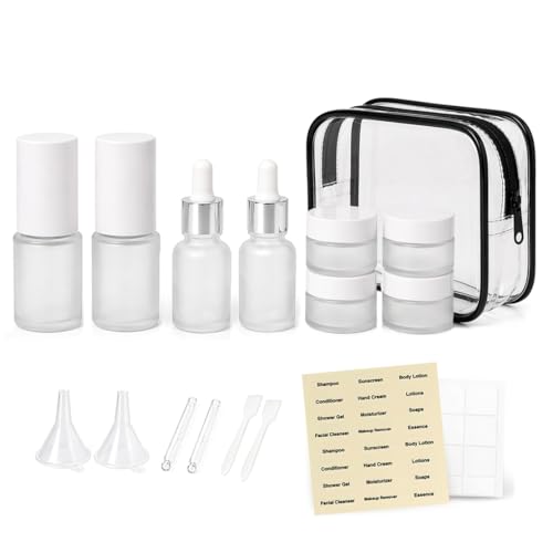 18Pc Glass Travel Bottles Set - TSA Approved, Frosted White