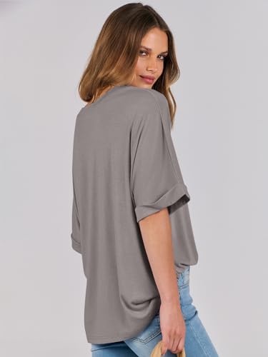 ANRABESS Women's Oversized T Shirts Short Sleeve Crewneck Summer Tops Casual Loose Basic Tee Shirts 2024 Trendy Clothes Brwon Small