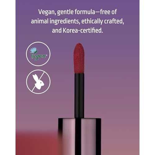HEVVYMAKEUP Blurring Effect Lip Tint - Airy Velvet Matte Lips - Vegan, Longwear, Vibrant, Buildable Creamy Soft Texture - Korean Lip Makeup, Sweet Rosy, 0.13 fl.oz.