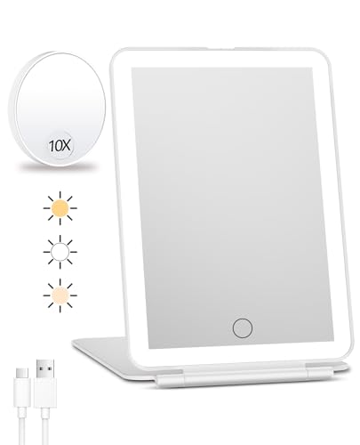 FUNTOUCH Rechargeable Travel Makeup Mirror with 10X Magnification