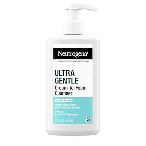 Neutrogena Ultra Gentle Cream to Foaming Face Wash for Sensitive Skin, Fragrance-Free Gentle Facial Cleanser, Hypoallergenic Skin Care, Non-Comedogenic Makeup Remover, 12 fl oz