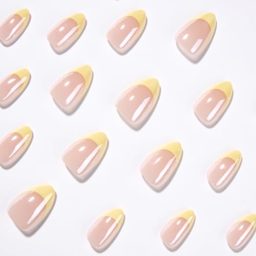 Short Almond Press On Nails - Milky Nude Butter Yellow French Tips 24pc