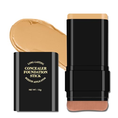 KYDA 2-in-1 Concealer Foundation Stick, Eraser Foundation Stick with Soft Brush, Creamy Smooth Base Makeup, Lightweight Brightening Contouring Concealer, Lasting Natural Matte Finish, Wheat