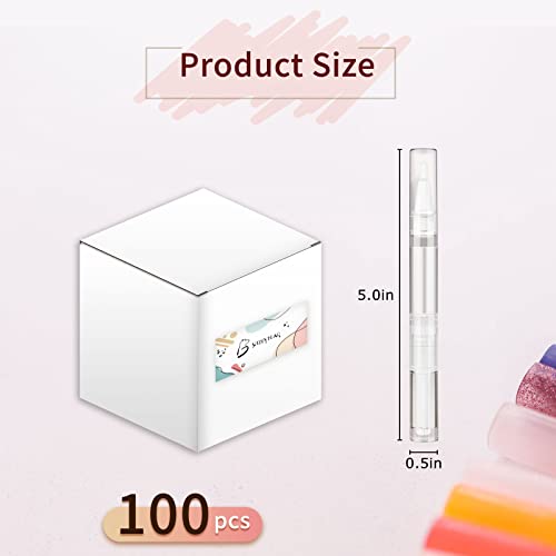 100 Pieces 3 ml Empty Cuticle Oil Pen, Empty Nail Oil Pen, Transparent Twist Pens with Brush Tip, Cosmetic Lip Gloss Containers Eyelash Growth Liquid Tube, with 5 Stickers