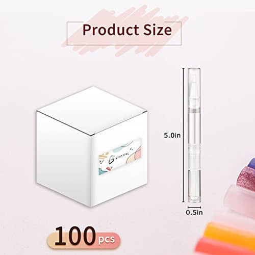 100 Pieces 3 ml Empty Cuticle Oil Pen, Empty Nail Oil Pen, Transparent Twist Pens with Brush Tip, Cosmetic Lip Gloss Containers Eyelash Growth Liquid Tube, with 5 Stickers