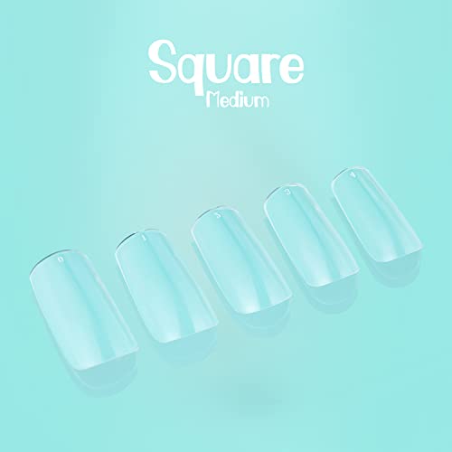 Square Medium Starter Kit | NABulous | Soft Gel Tips Kit | Square Shaped | Medium Length |Complete Nail Kit | pH Bonder | Primer | Extend Gel | Top Coat | Clear, DIY (Square Medium)