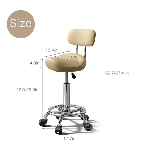 Saddle Stool with Back Support & Ring Pedal - Adjustable Height