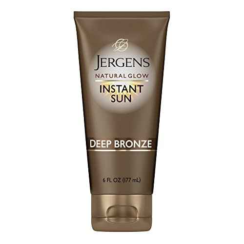 Jergens Natural Glow Instant Sun Tanning Moisturizer + Bronzer, Lightweight Sunless Tanning for Natural-Looking Color, Deep Bronze, 6 Oz